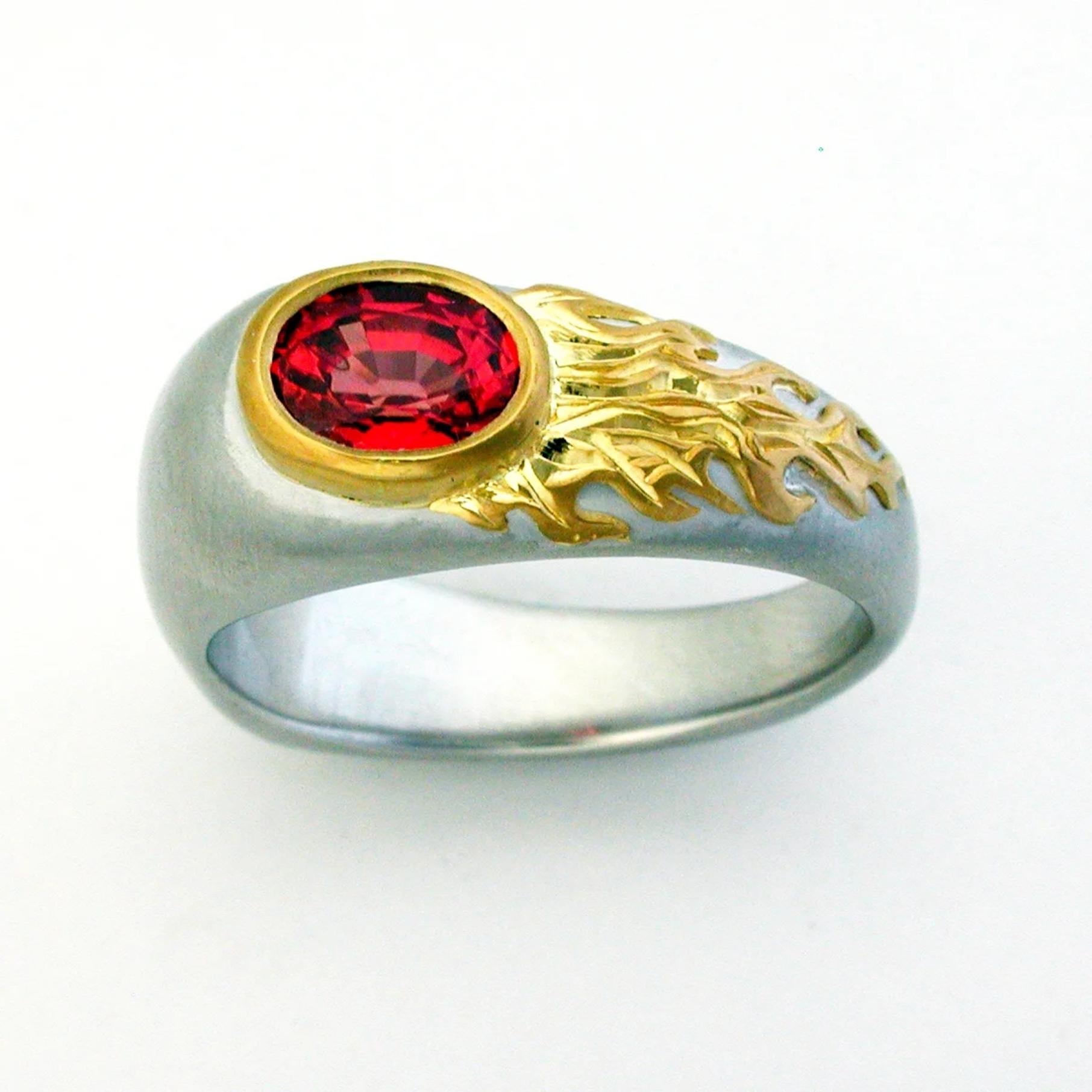 Gold, Platinum, and Sapphire Harley Davidson Inspired Ring