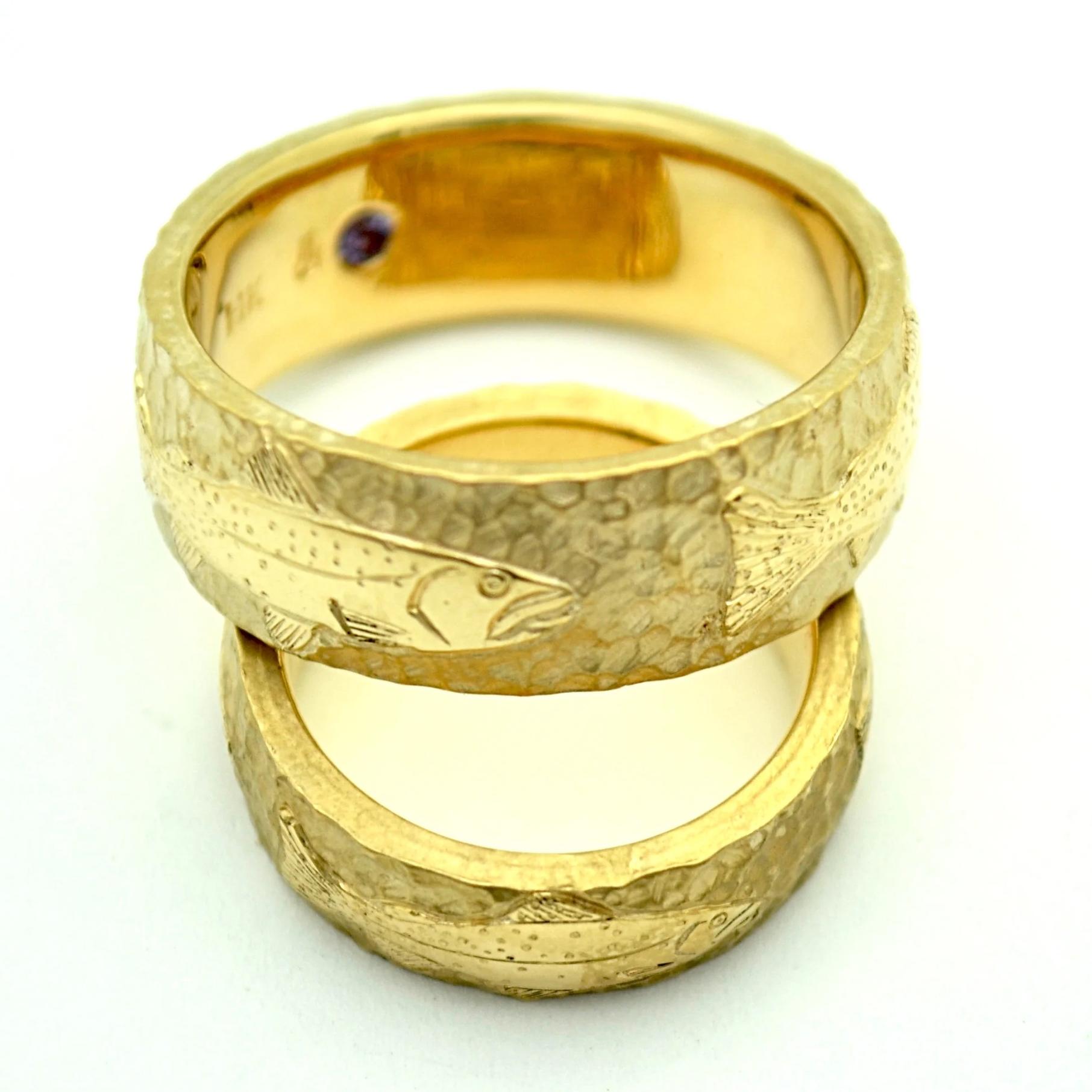 Gold Trout Themed Wedding Ring Set