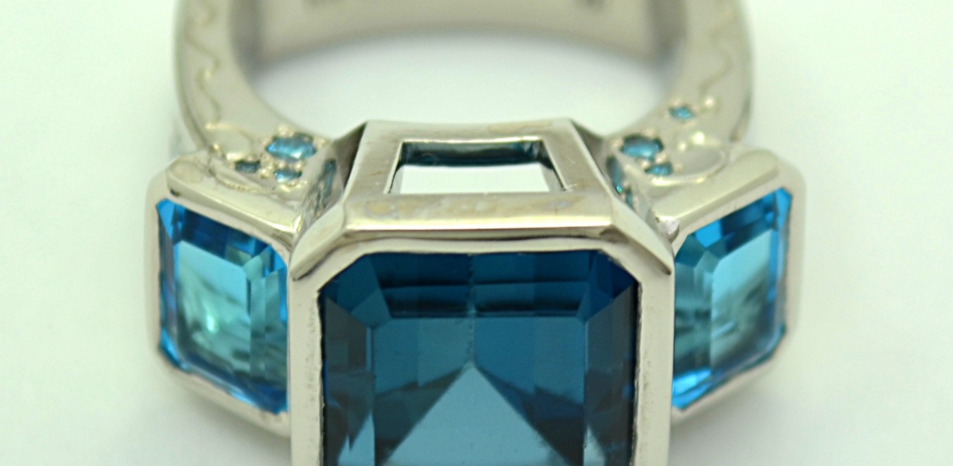 Palladium and London Topaz  Designer Ring