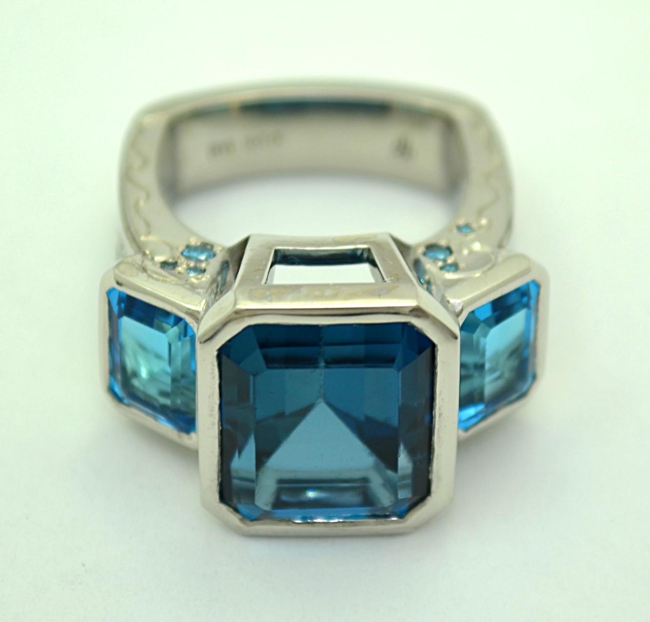 Palladium and London Topaz  Designer Ring