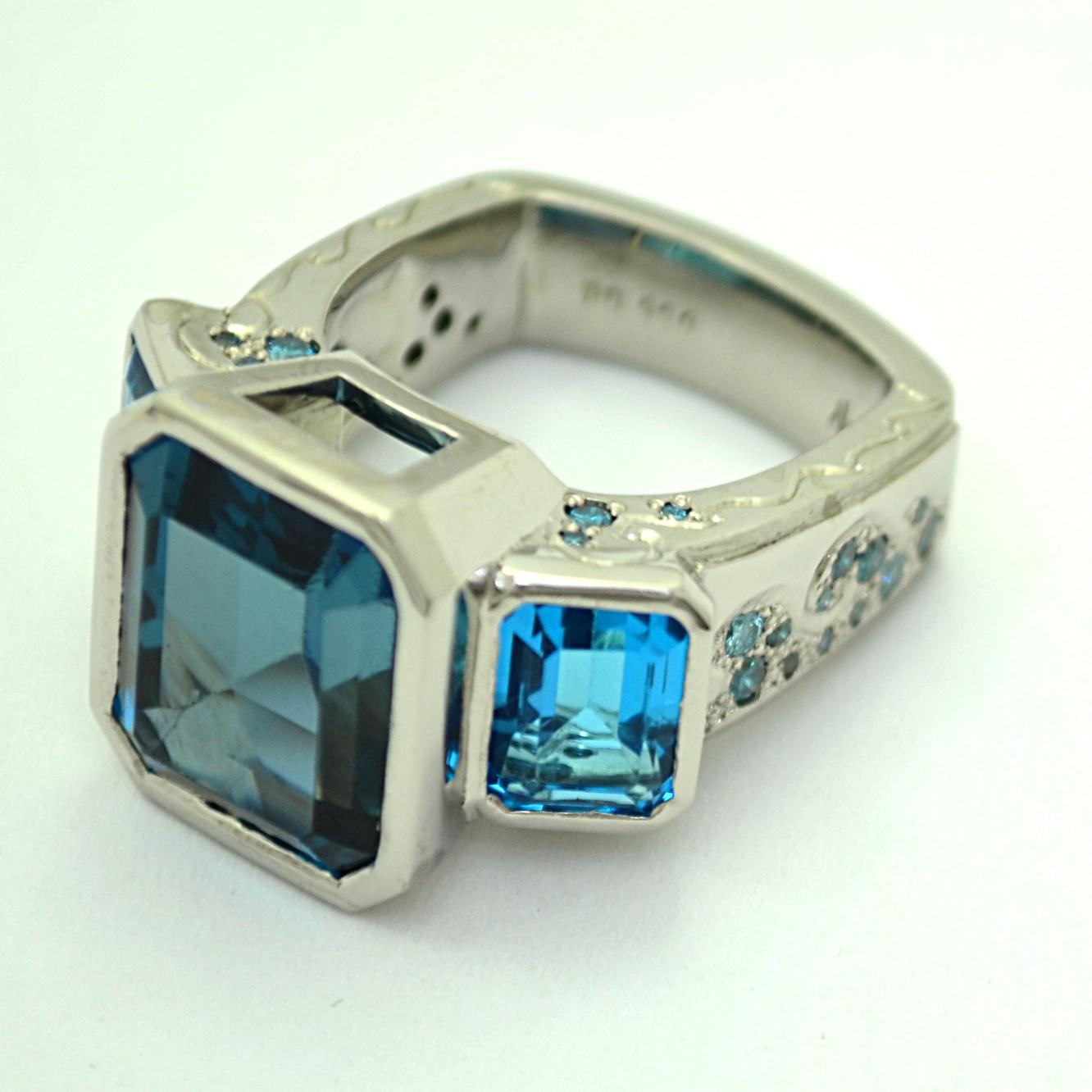 Palladium and London Topaz  Designer Ring