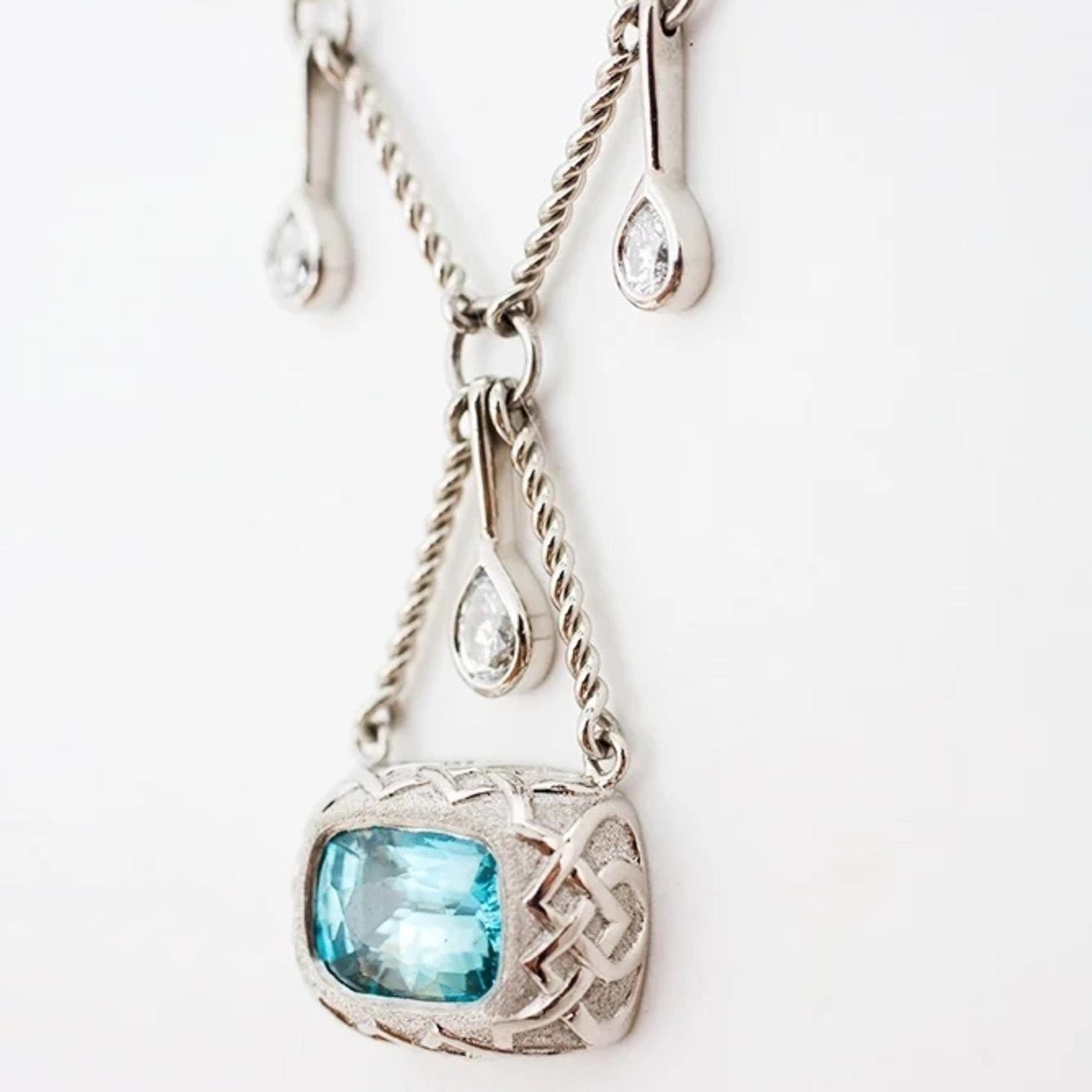 Platinum and Blue Zircon & Diamond endant