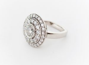1.00ct diamond center halo ring, engagement ring, palladium