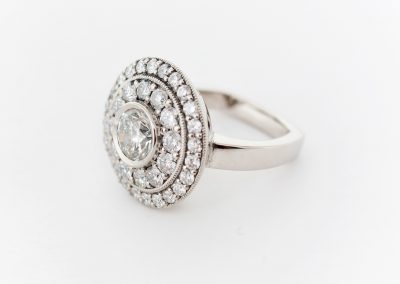 1.00ct diamond center halo ring, engagement ring, palladium