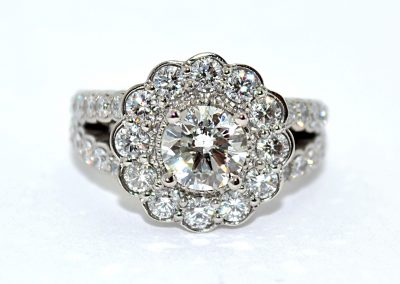 1.05ct diamond halo engagement ring, palladium