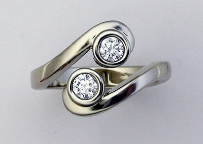 Open bypass double diamond engagement ring, palladium