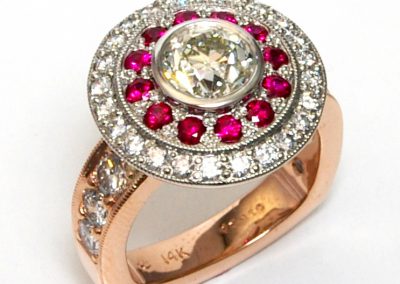 1.80ct custom diamond ruby ring, engagement ring, palladium and rose gold