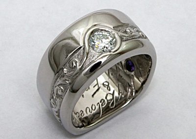.30ct custom engagement ring , hand engraved, palladium