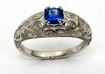 .85ct Montana Sapphire, hand engraved, engagement ring, palladium