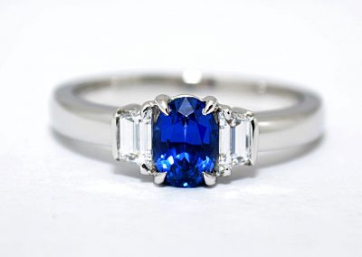 Natural unheated Yogo sapphire and diamond engagement ring